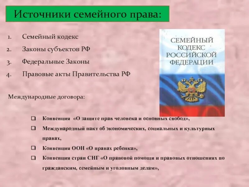 Семья гк рф. Источники семейного законодательства.