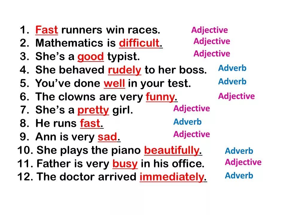 These are difficult sentences. Adverb difficult. Difficult наречие. Busy наречие. Fastly наречие.