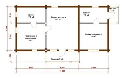 Проект бани с комнатой отдыха и туалетом