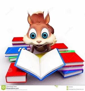 3d illustration of Squirrel reading books on white background.