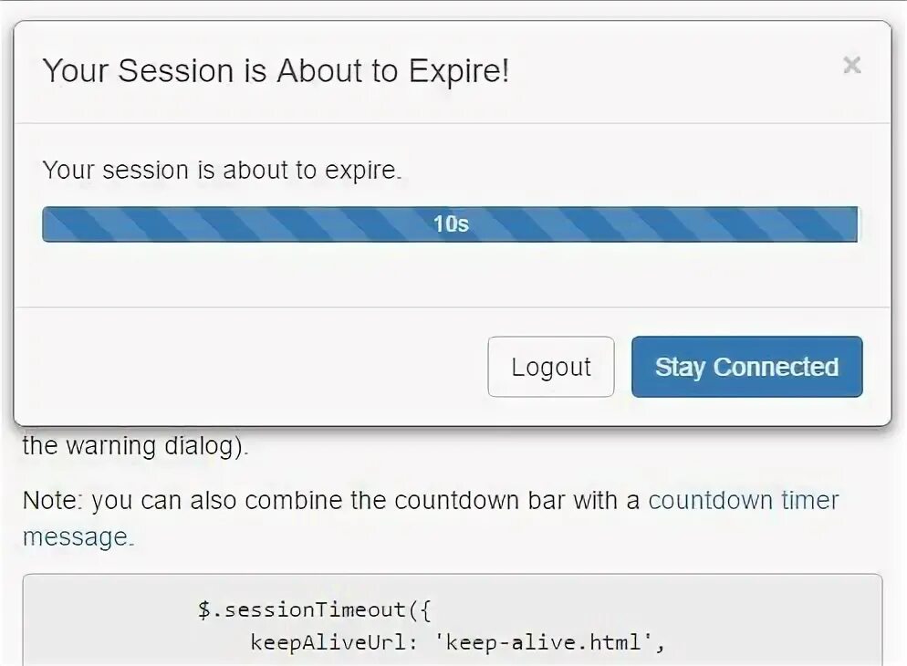 Timeout message. Session expired. Auto logout app message.