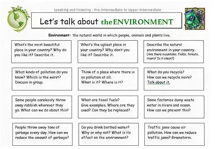 Let`s talk about environment. Lets talk about Worksheets. Speaking about environment. Let's talk Worksheets. Lets talk about chu