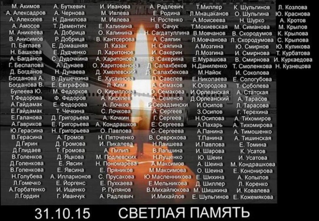 Список памяти погибших. Список погибших в авиакатастрофе над Синаем 2015. 31 Октября 2015 списки погибших. Рейс 9268 Египет список погибших. Рейс 9268 список погибших.