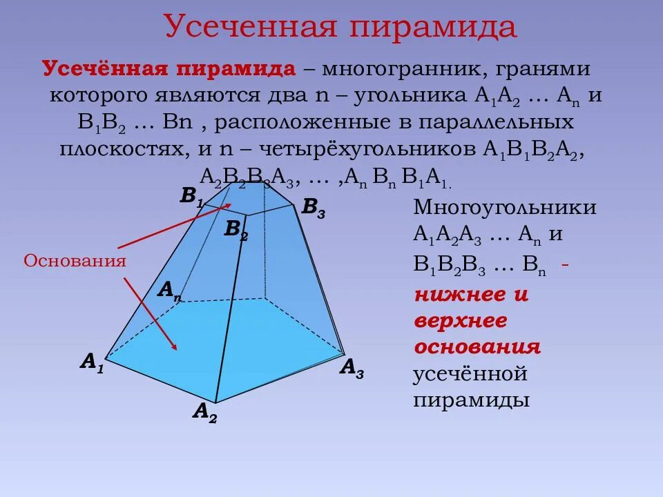 Усеченная пирамида 10 класс. Конспект по усеченной пирамиде. Усеченная пирамида это многогранник. Формулы усеченной пирамиды 10 класс. Усеченная пирамида геометрия 10 класс