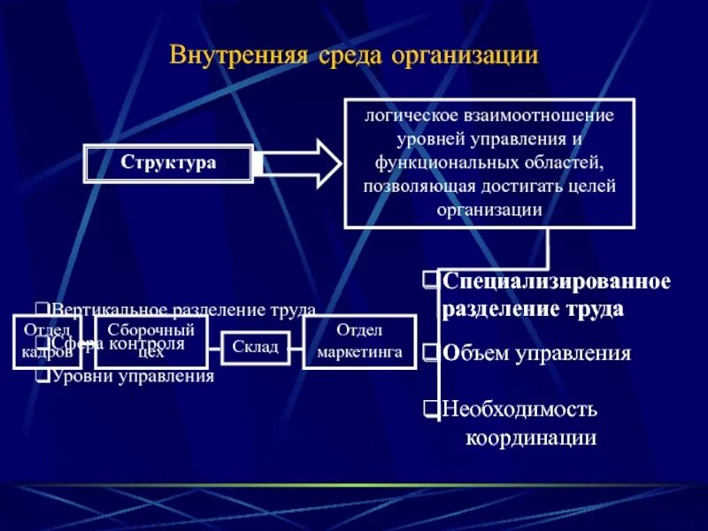 Взаимодействие уровней управления. Цель внутренней фирмы. Объем управления. Цели внутренней среды организации. Взаимоотношения уровней управления и функциональных областей.