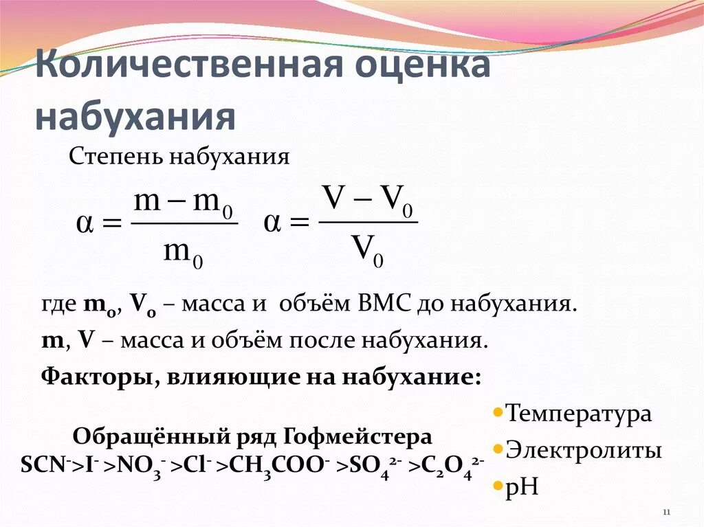 Степень набухания вмс. Степень набухания вмс