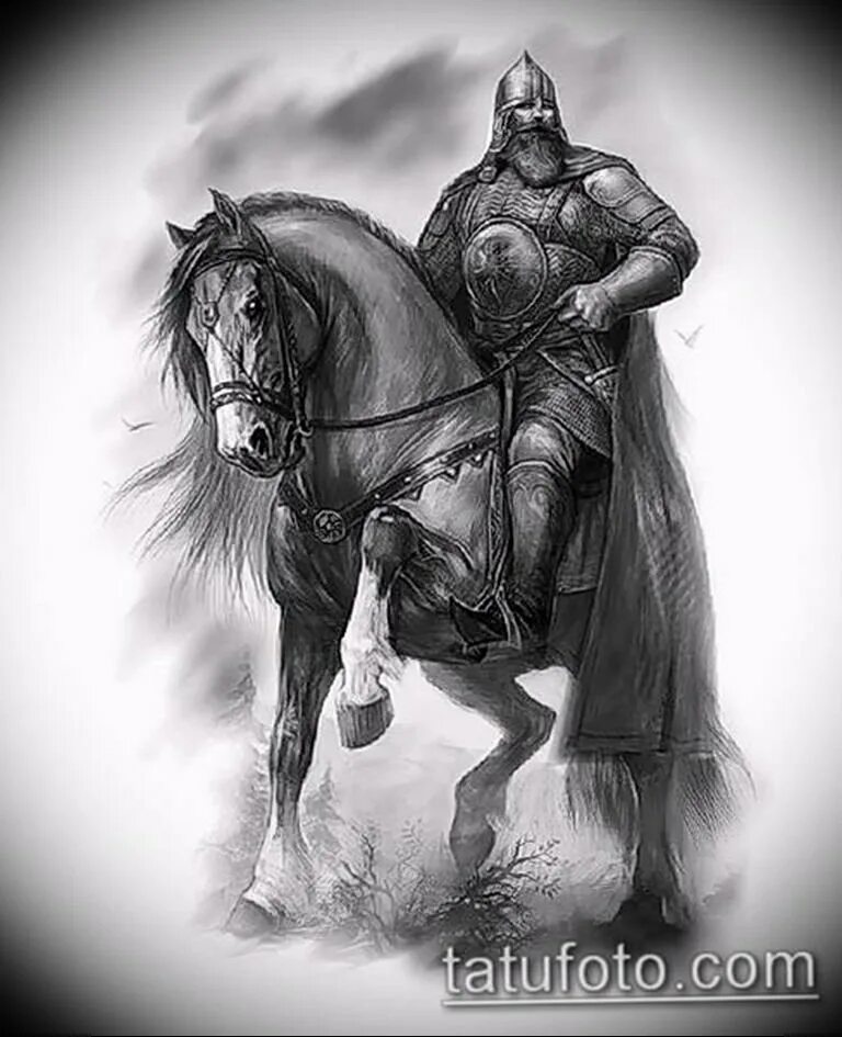 Рисунок черно белый богатыри