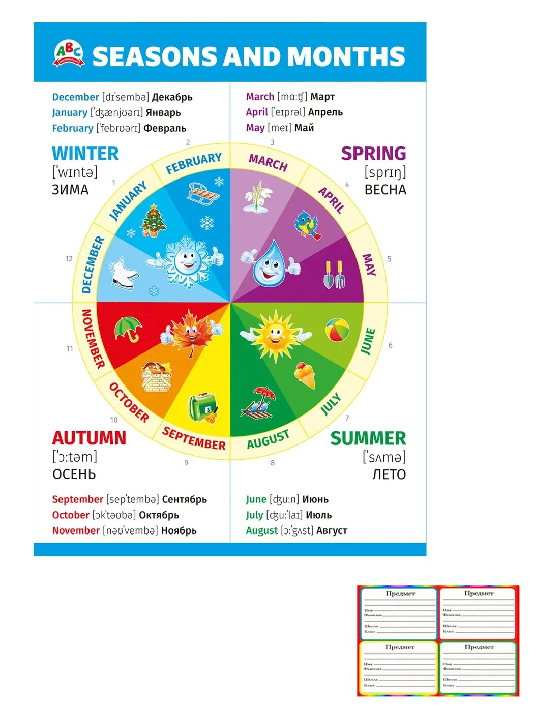 Времена года месяцы английский 3 класс. Плакат Seasons and months. Обучающие плакаты для детей. Времена года и месяца. Месяцы года для детей.