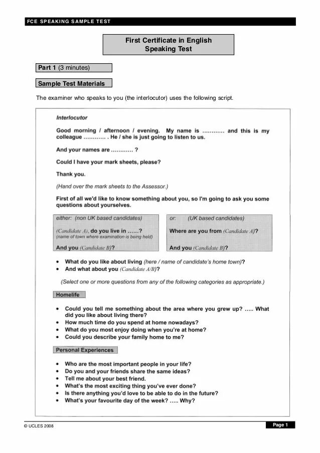 Fce sample. Fce speaking part 1. говорение fce. тест fce speaking. fce speaking examples.