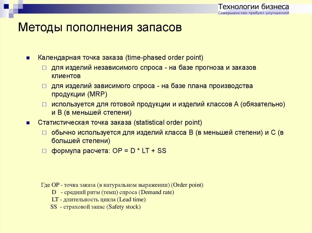 Время пополнения запасов. Методы пополнения запасов. Пополнить запасы.