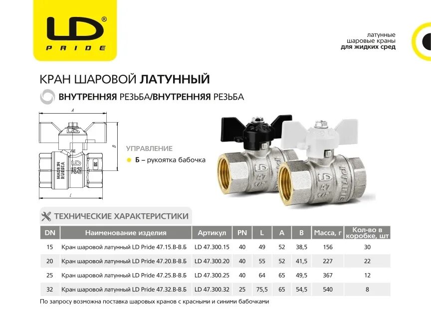 Шаровые краны 40 бар. ЛД Прайд краны шаровые 20. Кран шаровой LD Ду 20. Кран шаровой латунный LD Pride Gas Ду 20 ру 40 внутренняя-внутренняя бабочка. Кран шаровый 11 б27п1 ду20 (рп40) бабочка ВР/ВР LD Pride.