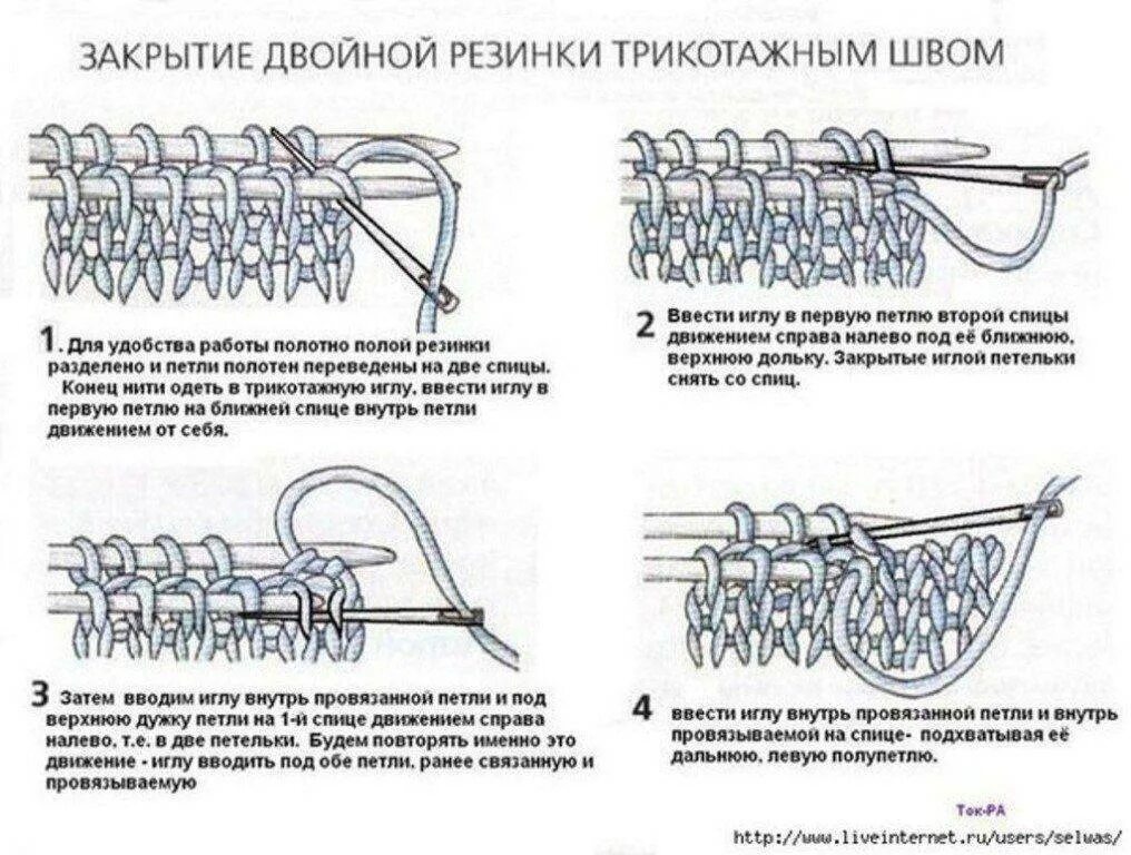 Закрывать петли спицами кругов. Закрытие петель полой резинки иглой. Закрытие петель полой резинки спицами. Закрытие петель трикотажным швом спицами. Трикотажный шов в вязании спицами закрытие петель.