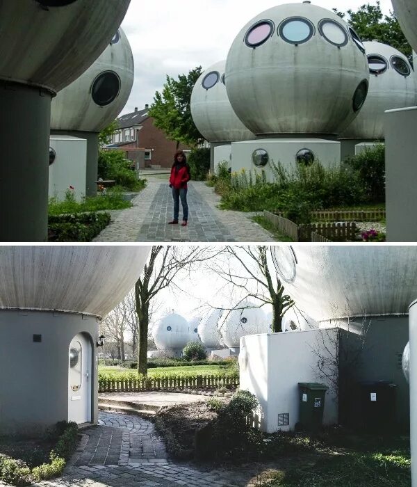 Странный городок. Хертогенбос домики шары. Круглые дома в Нидерландах. Странные шары на домах.