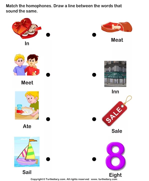 Homophones Worksheets for Kids. Draw a line to Match the Words. Match the Words with the same Sound. To Match.