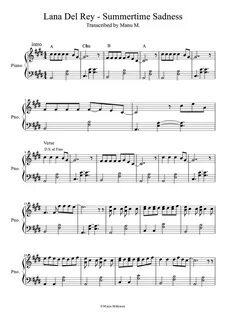Lana Del Rey - Summertime Sadness piano cover and sheet music.