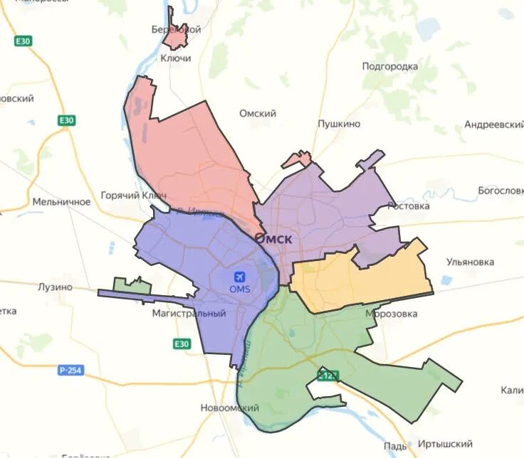Карта Омска по районам города. Районы Омска на карте. Омск деление по округам. Границы районов Омска.