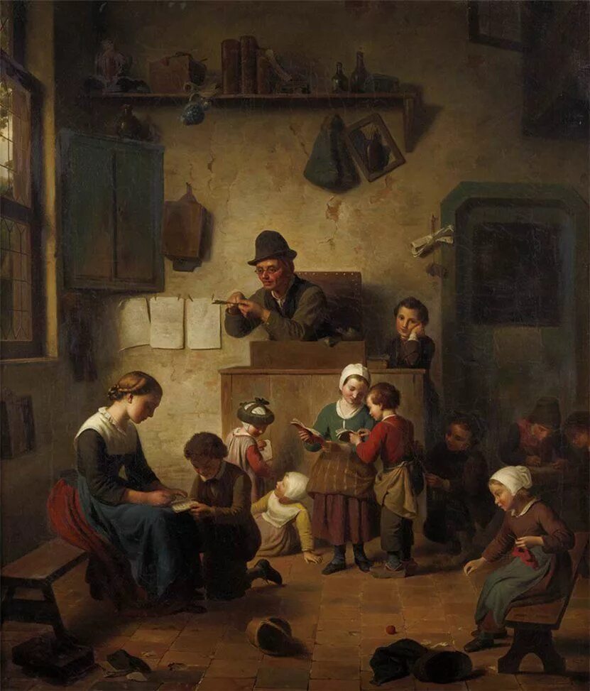 Hubert Salentin Paintings. School in Village 19 th Century. Немецкий школа бранд