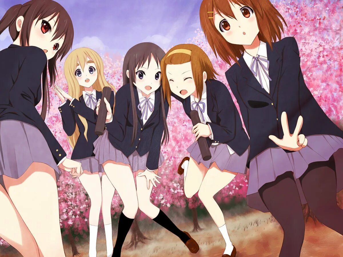 Гг несколько. Mio akiyama k-on группа. 6 аниме тянок. аниме много девушек. аниме несколько девушек.