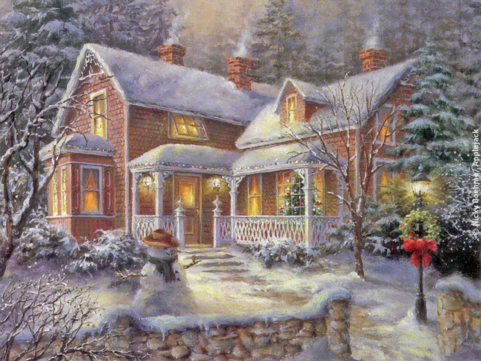 Поздравляем с новым домом. Художник Ники Боэм (Nicky Boehme).. Художник Nicky Boehme новый год.