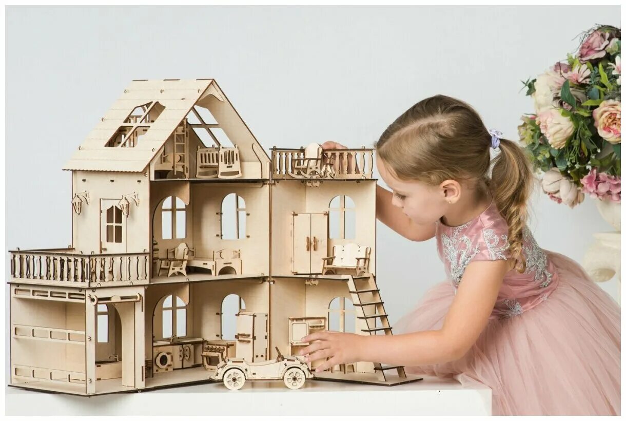 сборная деревянная модель чудо дом с мебелью и машиной. мебель чудо домик. игровой набор чудо домик. чудо-домик конструктор. кукольный домик 1/6 набор.
