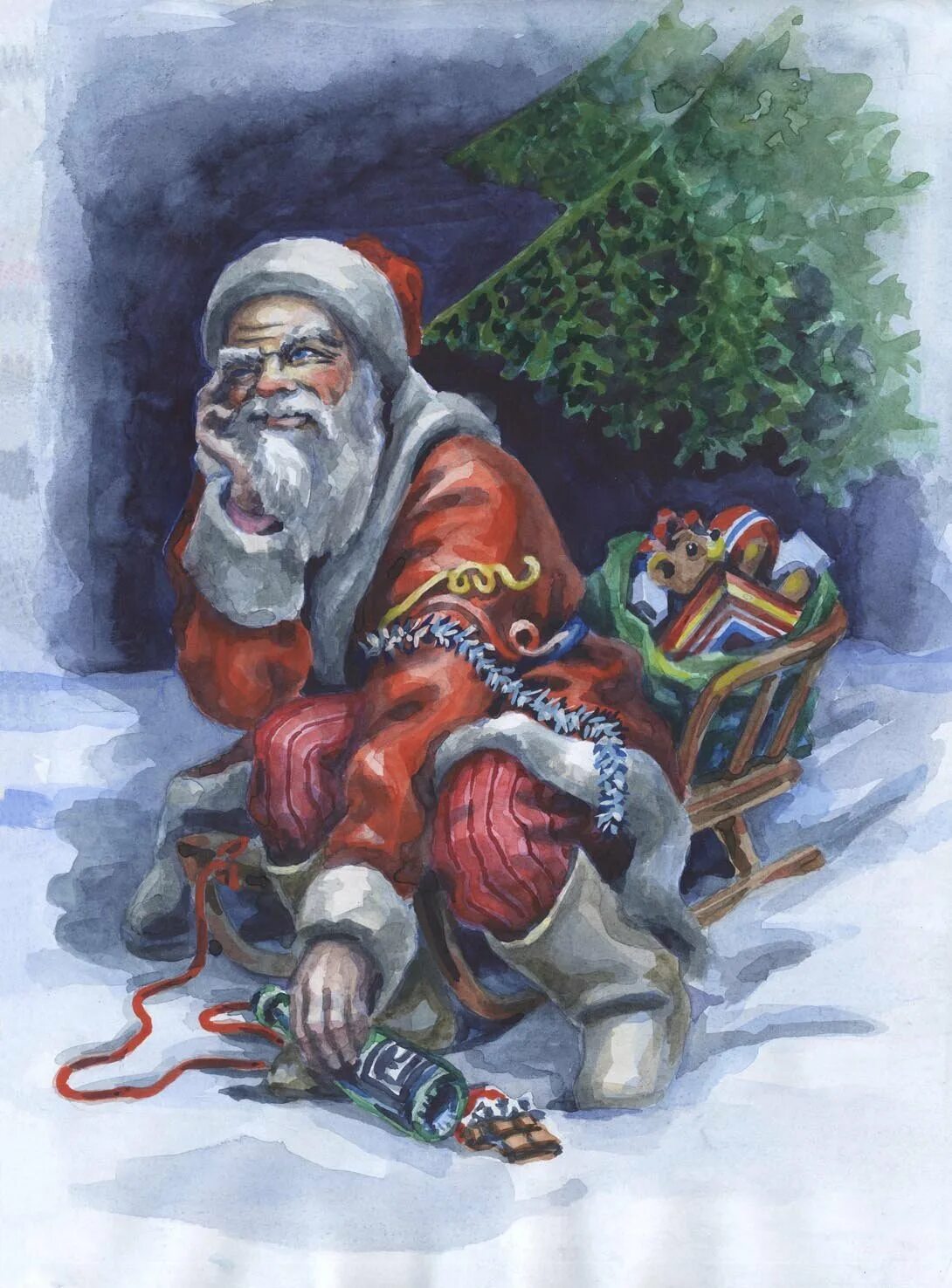 Блокадный дед мороз. Грустный дед Мороз. Уставший дед Мороз. Дед Мороз иллюстрация.