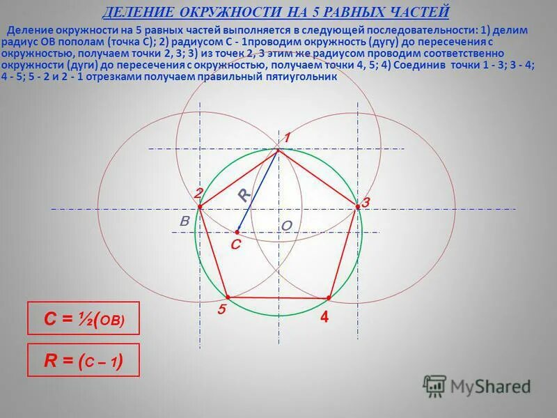 Разбить окружность. Деление окружности на 5 равных частей. Деление окружности на 5 частей циркулем. Деление окружности на 5 равных частей циркулем. Деление окружности ев 5 частей.