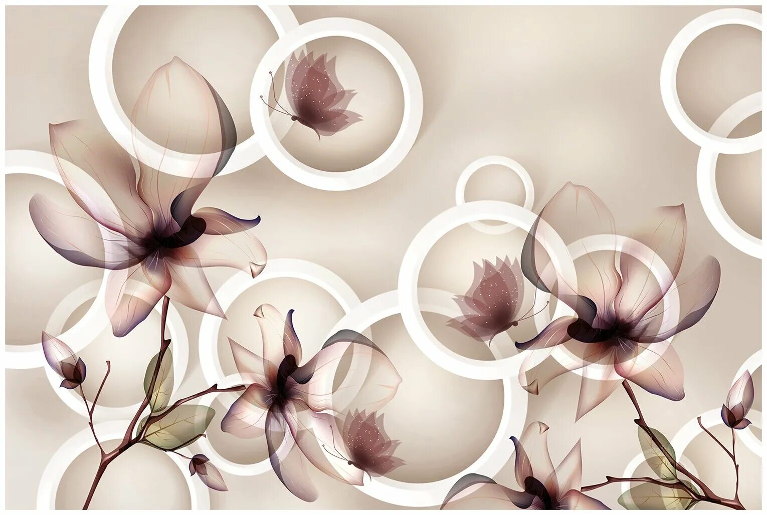 Бамбук серый. Серо розовая абстракция. Фотообои цветы на сером фоне. Размытое стекло. 3д фрески магнолия.