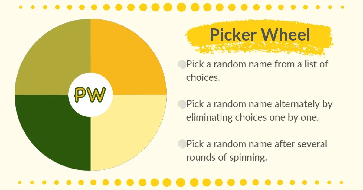 Spin names. Picker Wheel. Random Picker Wheel. Team Picker Wheel. Spin the Wheel Random Picker.