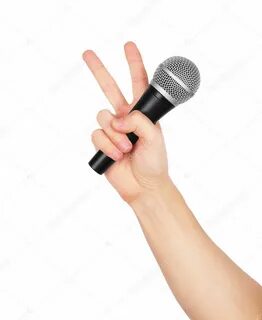 Hand holding a black microphone isolated on white Stock Photo by © urfingus 1070