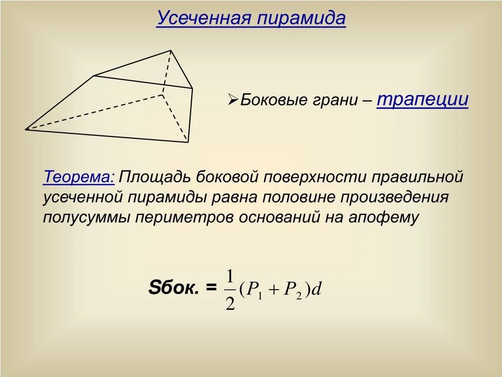 Площадь боковой поверхности равна произведению на апофему. Площадь поверхности правильной пирамиды. Sбок пирамиды. Боковая площадь пирамиды. Площадь боковой поверхности пирамиды.