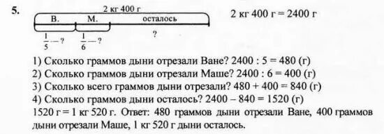 Задача от дыни массой 2 кг 400г. От дыни массой 2 килограмма 400 грамм ване отрезали 1/5 дыни а маше 1/6. От дыни массой 2 кг 400 ване отрезали 1/5?. От дыни массой 2 кг 400 г ване отрезали 1/5 дыни. От дыни массой 2 кг 400 г