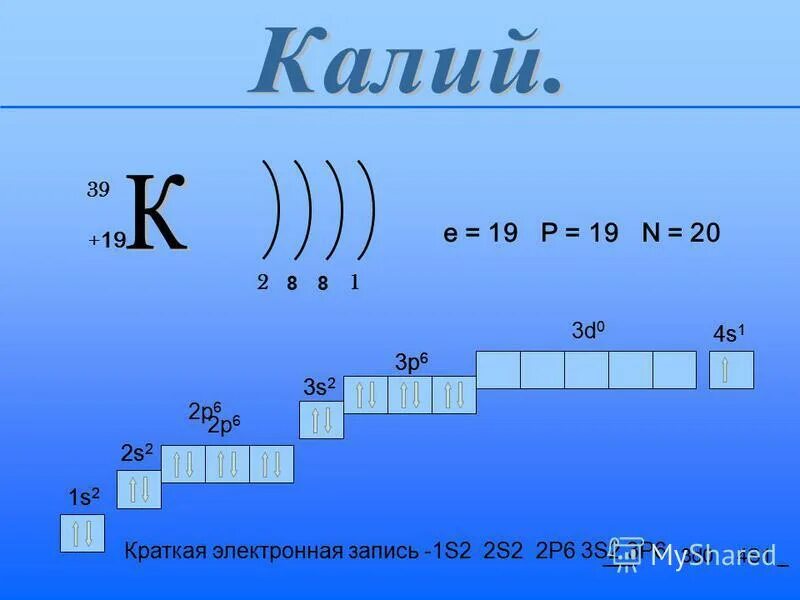 Электронная формула строения атома калия
