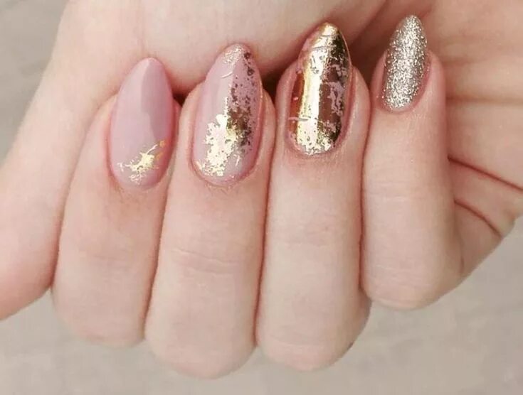 Pink and gold coffin nails Bride nails, Pink gold nails, Gold nail designs