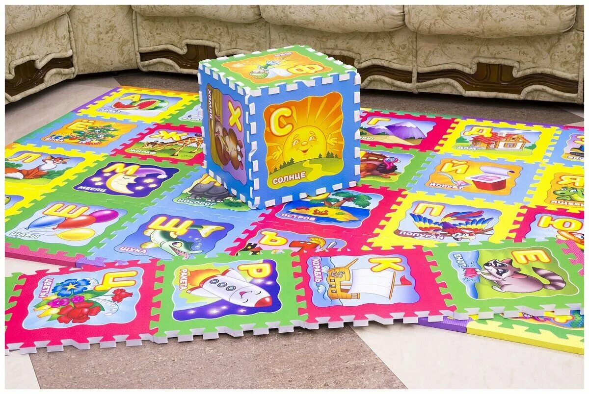 Напольные пазлы для детей. Коврик пазл 6 алфавит funkids. 70100. Напольные пазлы. Коврик-пазл экополимеры животные.