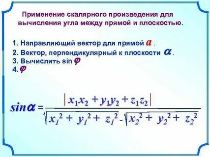 Угол между прямой и плоскостью через векторы