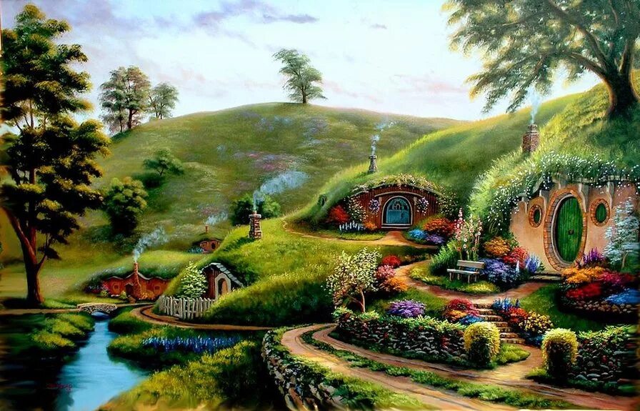 Тема шир. Толкиен хоббитания. шир деревня хоббитов. хоббитания шир иллюстрации. хоббитания в новой зеландии.
