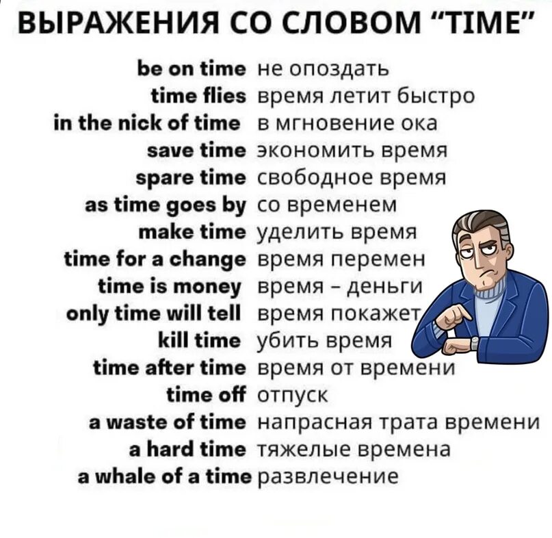 Время слова посмотришь. Устойчивые выражения со словом time. Выражения со словом time. Фразы со словом time на английском. Полезные фразы.