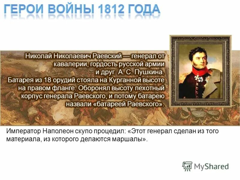 Биография героев отечественной войны 1812 года кратко