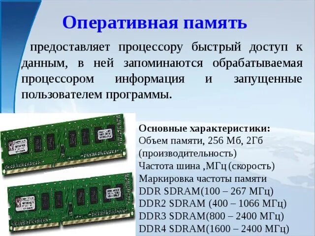 Тип основной памяти. Характеристики оперативной памяти. Основные характеристики процессора объем оперативной памяти. Краткая характеристика оперативной памяти. Объём оперативной памяти ОЗУ.