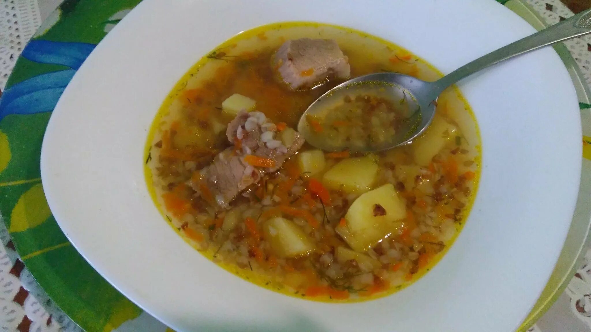 Суп с гречкой и картошкой со свининой