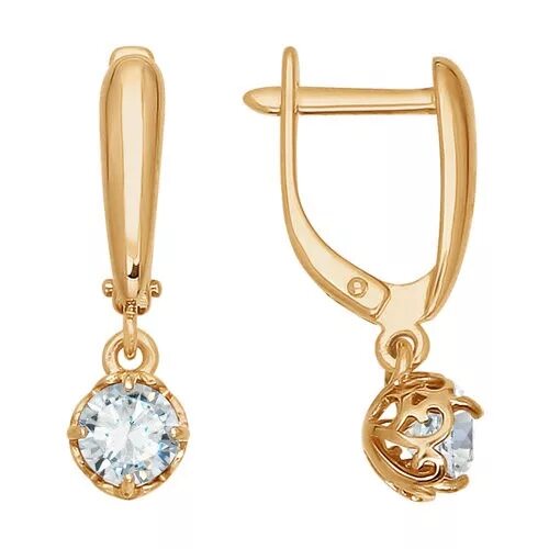 Золотые серьги Эстет 01S139289 с фианитами Swarovski - купить в AllTime.ru - фот
