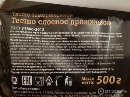 Слоеное тесто состав