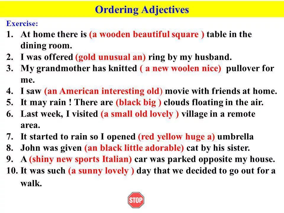 Order of adjectives. Order of adjectives упражнения. Order of adjectives упражнения 7 класс. Adjectives Word order exercises.