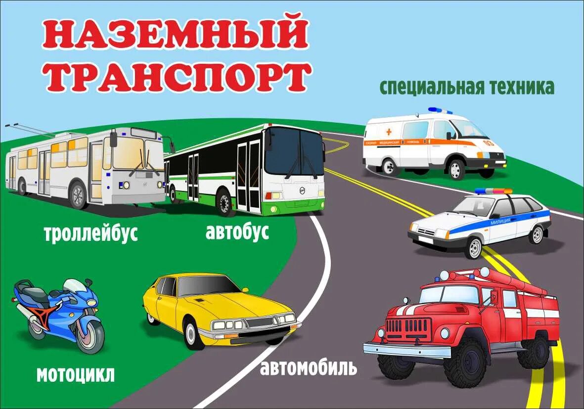 Есть какой нибудь транспорт. Наземный транспорт. транспорт в детском саду. плакат транспорт для детского сада. наземный транспорт для детского сада.