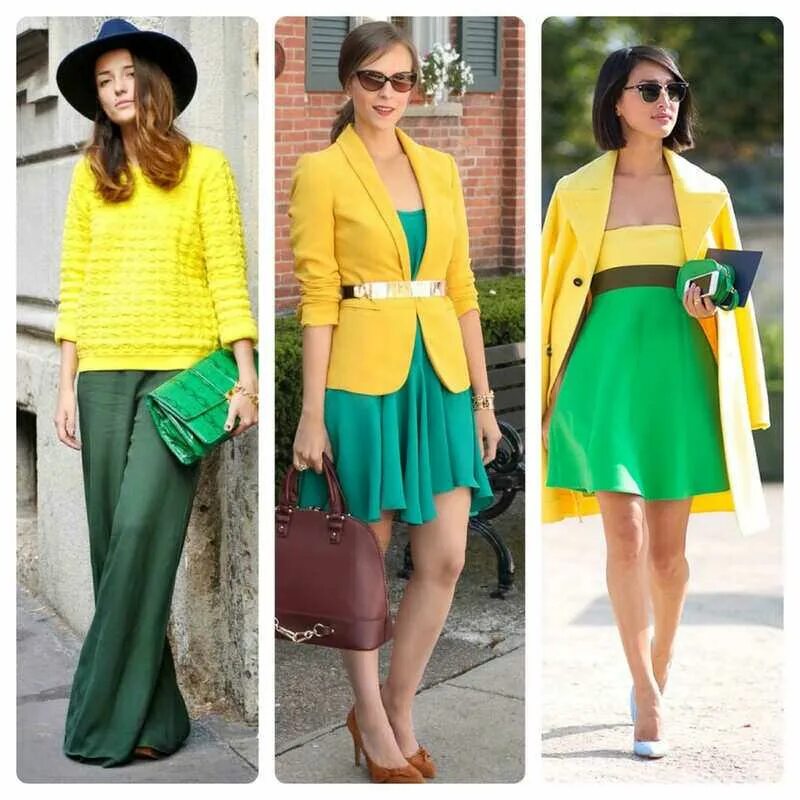 Сочетание цветов в одежде с желтым цветом. Сочетание желтого и зеленого. Сочетание с желтым. Сочетание желтого цвета в одежде для женщин. Сочетание зеленого цвета в одежде.