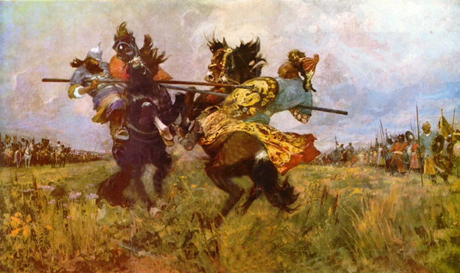 Пересвет с челубеем картина. Пересвет и челубей куликовская битва. Пересвет и челубей куликовская. Пересвет и челубей. Челубей куликовская битва.
