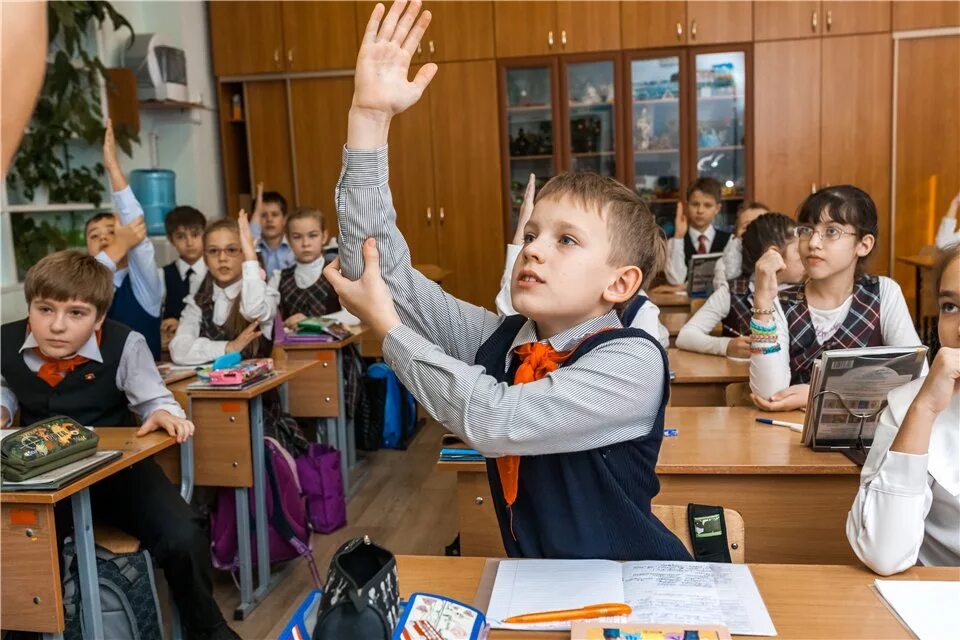 Поднимают детские. Школьники младших классов. Дети в школе. Ученики в школе. Школьники на уроке в школе.