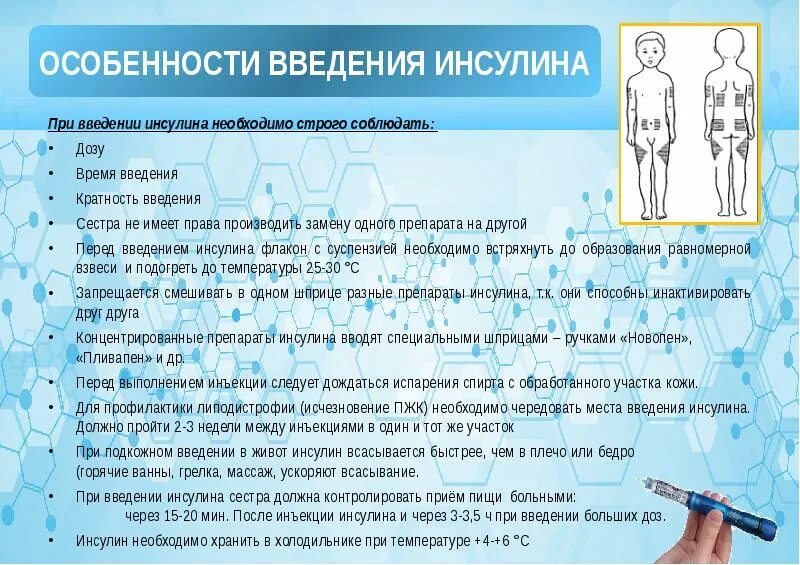 После инъекций инсулина пациент страдающий. Особенности введения инсулина. Особенности при ведении инсульина. Особенности при введении инсулина. Что необходимо при подкожном введении инсулина.