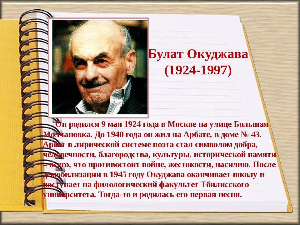 Сообщение о б ш окуджаве. Б Окуджава биография.