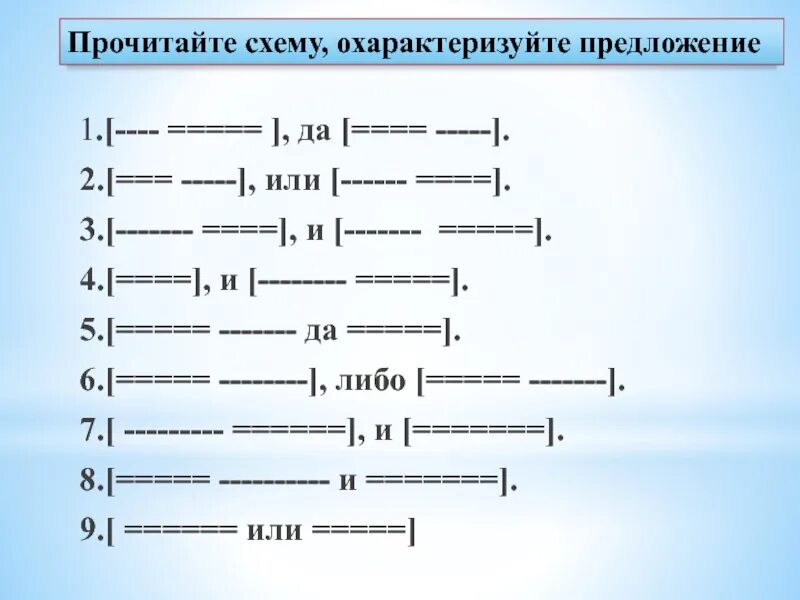 Охарактеризуйте предложения по схемам